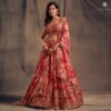 Buy Online Crimson Red Organza Embellished Lehenga Set