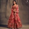 Buy Online Crimson Red Organza Embellished Lehenga Set