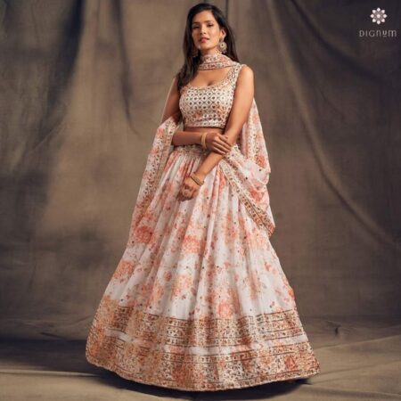 Buy Online Pearl White Organza Embellished Lehenga Set
