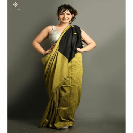 Dark Khaki and Black Cotton Silk Handloom Saree