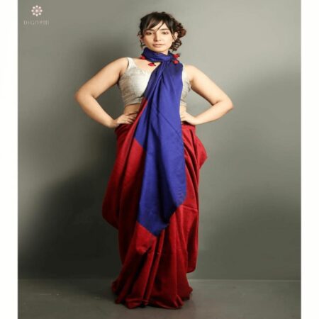 Carmine Red and Traditional Royal Blue Cotton Silk Handloom Saree
