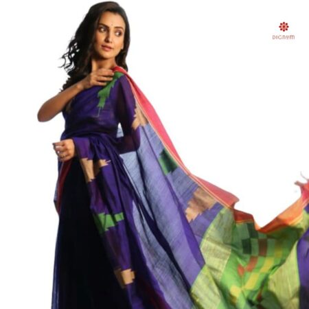 Indigo Violet Handloom Cotton Silk Saree