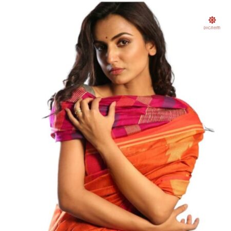 Tiger Orange Handloom Cotton Silk Saree