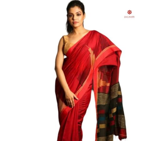 Candy Red Handloom Cotton Silk Saree