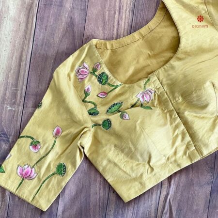Cream Yellow Handwork Digital Print Silk Blouse