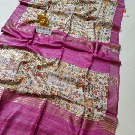 Fandango Pure Tussar Silk Hand Block Print Saree