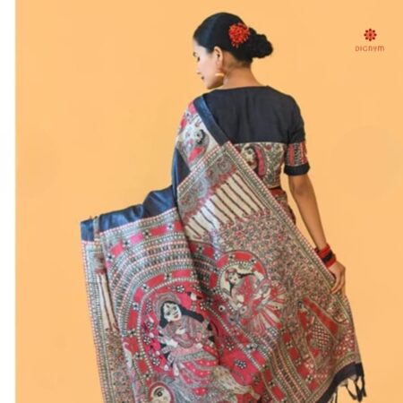 Rven Black Hand Painted Madhubani Silk Saree