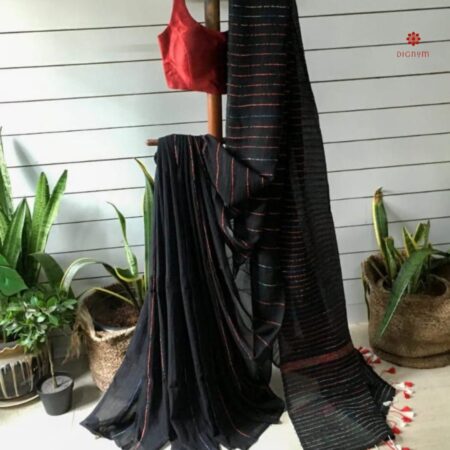 Black Handloom Khadi Cotton Saree