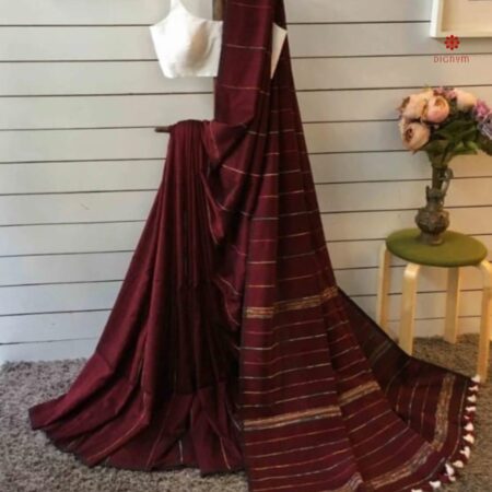 Mahogany Brown Handloom Khadi Cotton Saree