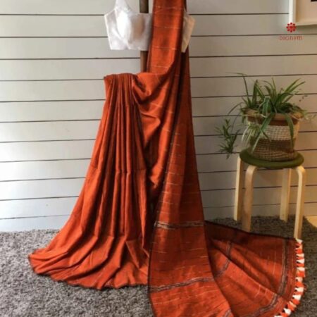 Rust Brown Handloom Khadi Cotton Saree