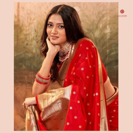 Apple Red Woven Paithani Silk Saree