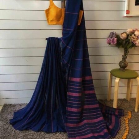 Navy Blue Handloom Khadi Cotton Saree