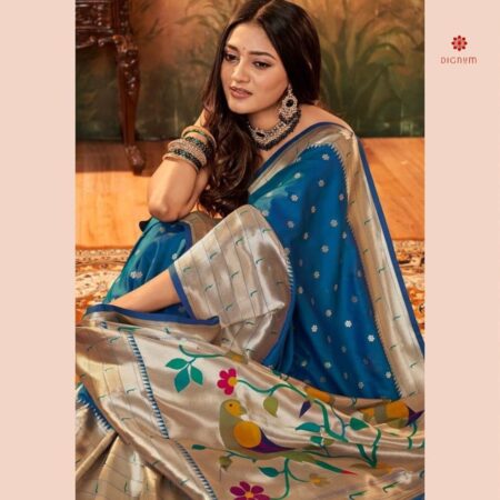 Cobalt Blue Woven Paithani Silk Saree