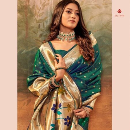 Sacramento Green Woven Paithani Silk Saree