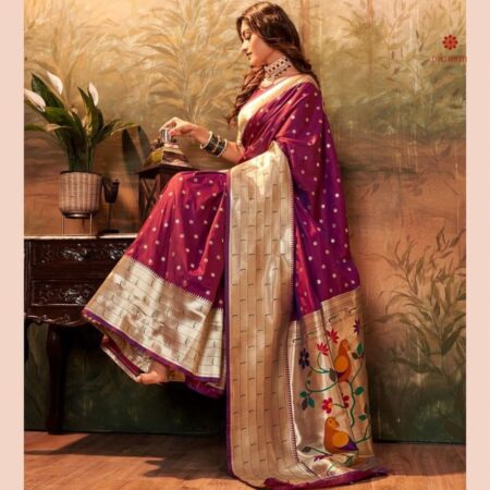 Hibiscus Purple Woven Paithani Silk Saree