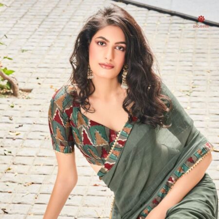 Sage Green Chiffon Saree with Designer Blouse