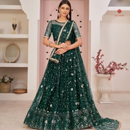 Buy Online Sacramento Green Embroidered Net Lehenga Choli