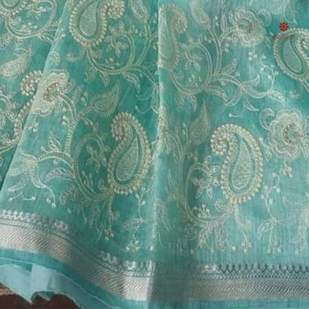 Buy Online Sea Green Pure Linen Silk Banarasi Border Saree