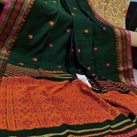 Buy Online Dark Green Assam Khadi Handwoven Handlooom Saree