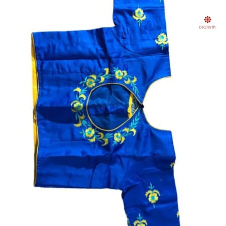 Blue Blouse with Neck and Sleeves Embroidery