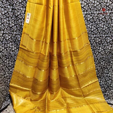 Buy Online Tuscan Yellow Handwoven Pure Tussar Ghicha Silk Saree