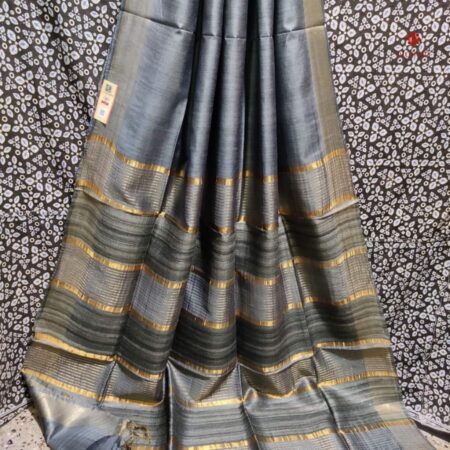 Buy Online Slate Grey Handwoven Pure Tussar Ghicha Silk Saree