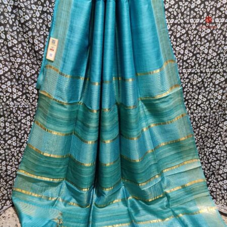 Buy Online Sky Blue Handwoven Pure Tussar Ghicha Silk Saree