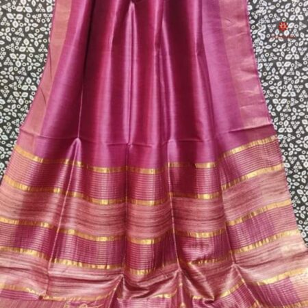 Buy Online Taffy Pink Handwoven Pure Tussar Ghicha Silk Saree