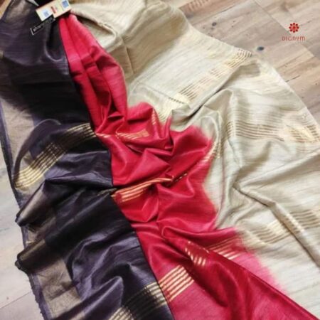 Buy Online Tricolor Pure Tussar Silk Zari Work Saree