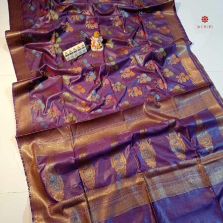 Buy Online Cadbury Purple Pure Munga Silk Banarasi Saree