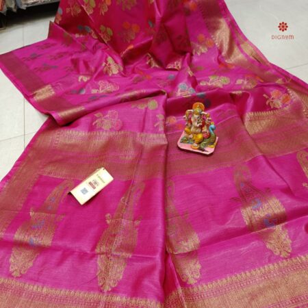 Buy Online Hot Pink Pure Munga Silk Banarasi Saree
