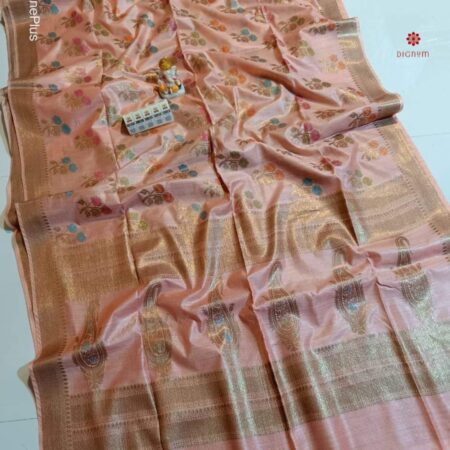 Buy Online Baby Pink Pure Munga Silk Banarasi Saree
