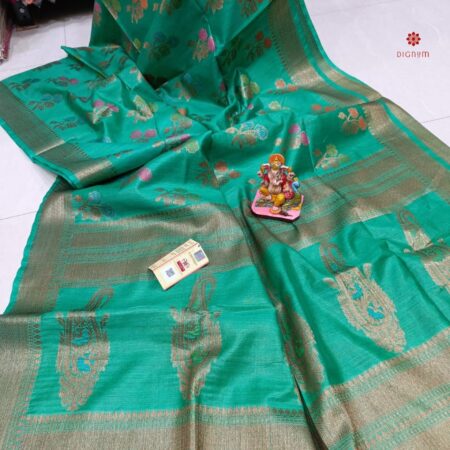 Buy Online Jade Green Pure Munga Silk Banarasi Saree