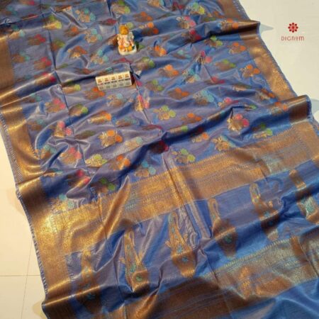Buy Online Cornflower Blue Pure Munga Silk Banarasi Saree