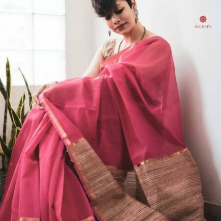 Buy Online Baker Miller Pink Handloom Cotton Saree