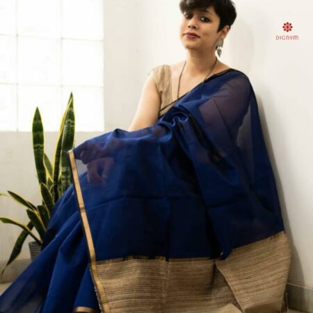 Buy Online Navy Blue Handloom Cotton Saree