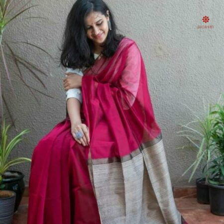 Buy Online Electric Pink Handloom Cotton Saree