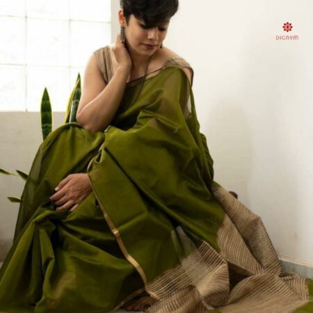 Buy Online Mehendi Green Handloom Cotton Saree
