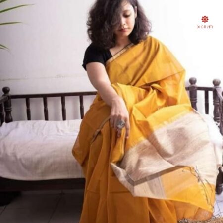 Buy Online Mustard Yellow Handloom Cotton Saree