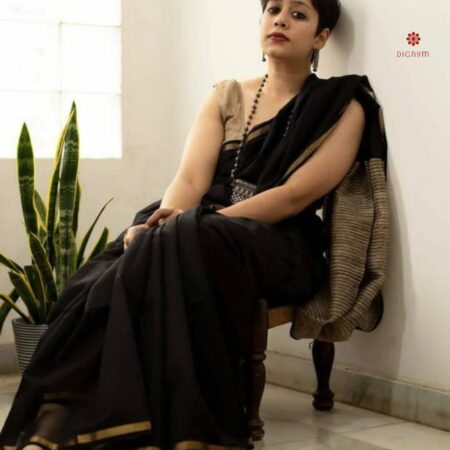 Buy Online Raven Black Handloom Cotton Saree
