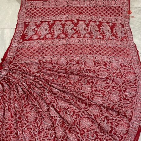 Buy Online Chikankari Hand Embroidered Georgette Saree