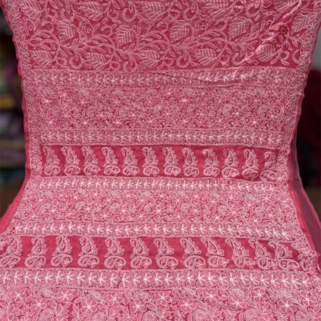 Buy Online Punch Pink Chikankari Hand Embroidered Saree