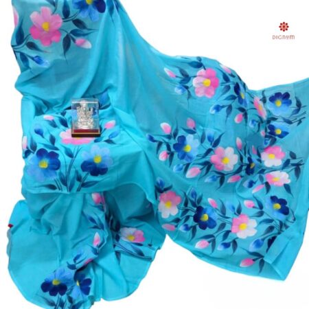 Buy Online Light Blue Hand Painted Saree