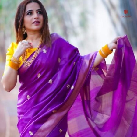 Buy Online French Violet Pure Tussar by Munga Silk Saree