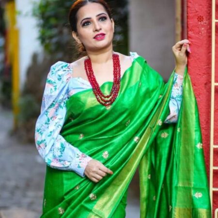 Buy Online Kelly Green Pure Tussar by Munga Silk Saree