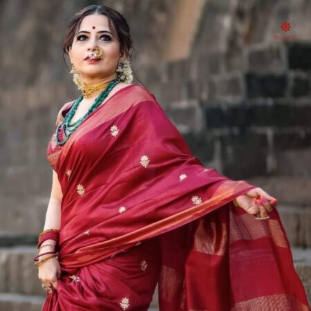 Buy Online Garnet Red Pure Tussar by Munga Silk Saree
