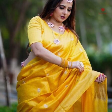 Buy Online Bumblebee Yellow Pure Tussar by Munga Silk Saree