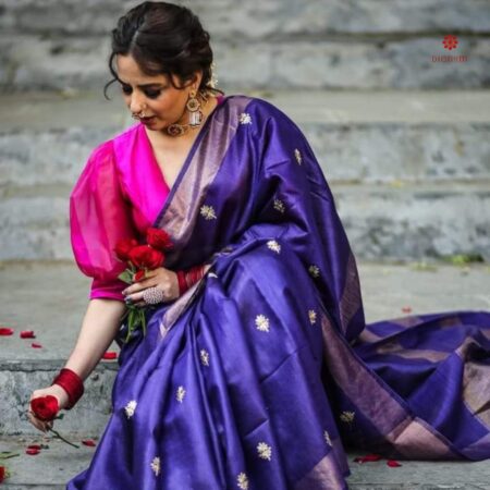 Buy Online Cadbury Purple Pure Tussar by Munga Silk Saree