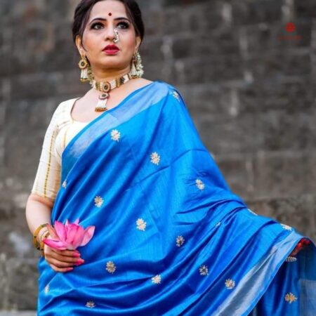 Buy Online Cerulean Blue Pure Tussar by Munga Silk Saree