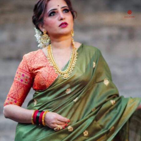 Buy Online Sage Green Pure Tussar by Munga Silk Saree